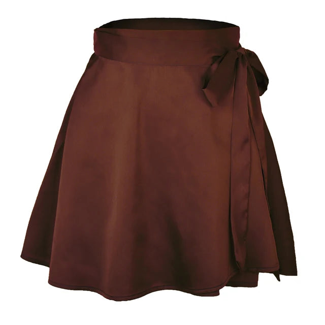 Women skirt Summer High Waist Lace-up Loose Casual Chiffon Satin Mini Skirt Solid Color Korean Fashion Club Black Short Skirts