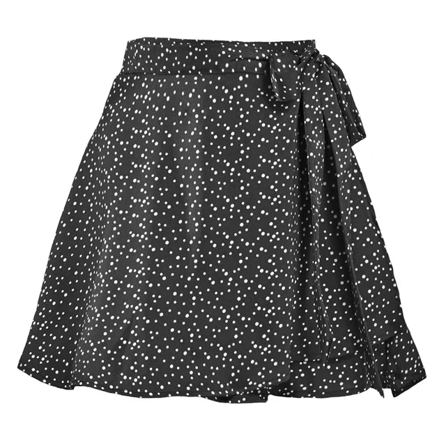 Women skirt Summer High Waist Lace-up Loose Casual Chiffon Satin Mini Skirt Solid Color Korean Fashion Club Black Short Skirts